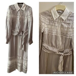 Self-Portrait Striped Lace Wrap Duster Dress
